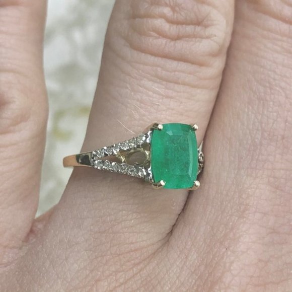 Emerald Cut Emerald Diamond Yellow Gold Ring
